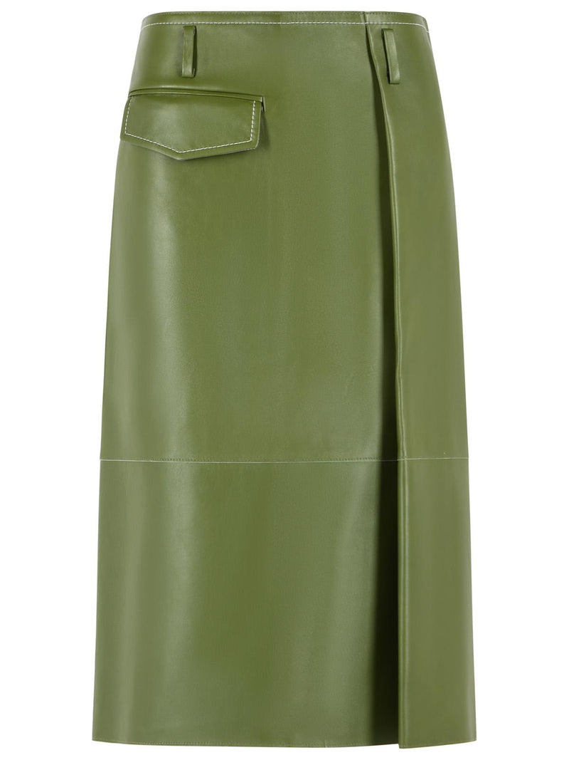 Marni Marni Midi Skirt In Green Nappa Leather With Asymmetric Pocket - World Class Fashion