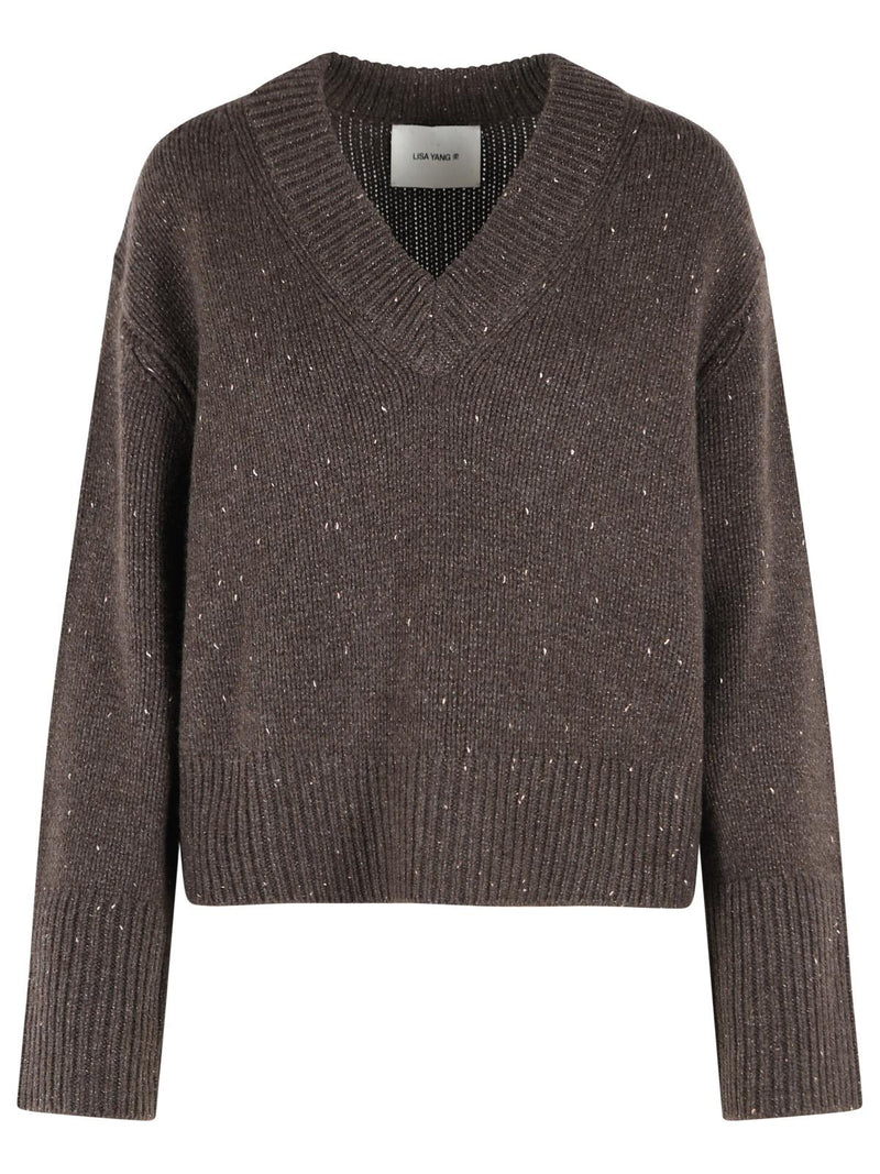 Lisa Yang Lisa Yang ANELLA Sparkly Cocoa Brown Cashmere Sweater - World Class Fashion