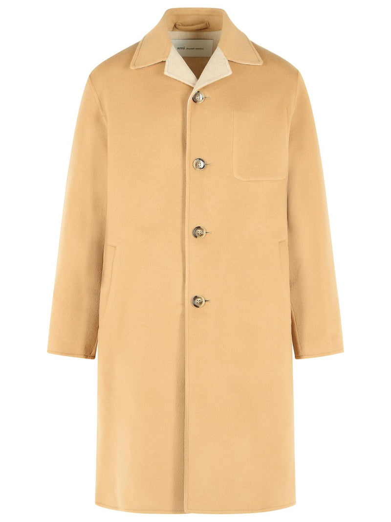 AMI Paris Ami Paris Beige Wool And Cashmere Coat - World Class Fashion