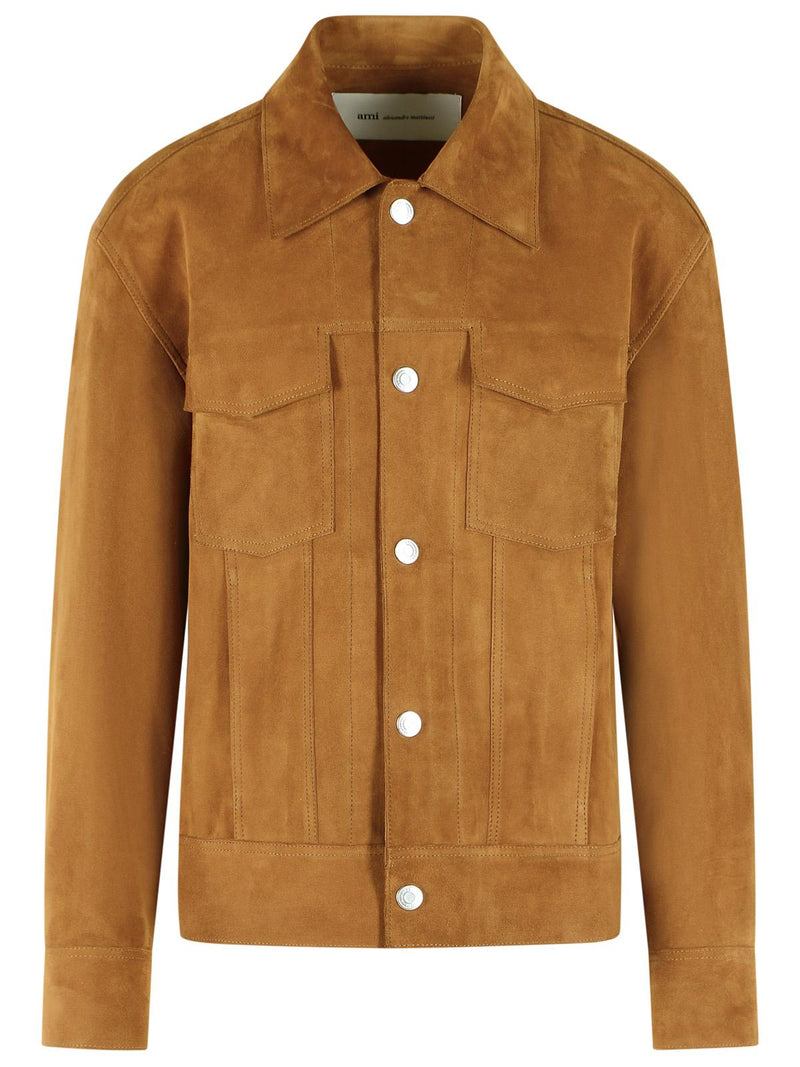 AMI Paris Ami Paris 'TRUCKER' Brown Suede Jacket - World Class Fashion