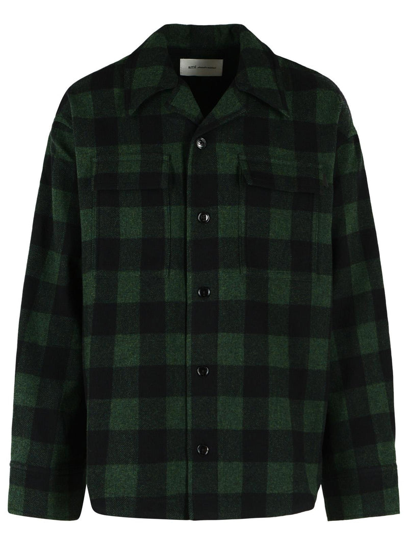 AMI Paris AMI Paris Red Check Wool Overshirt Green - World Class Fashion