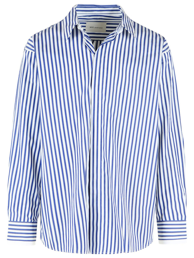 AMI Paris Ami Paris Blue Cotton Striped Shirt - World Class Fashion