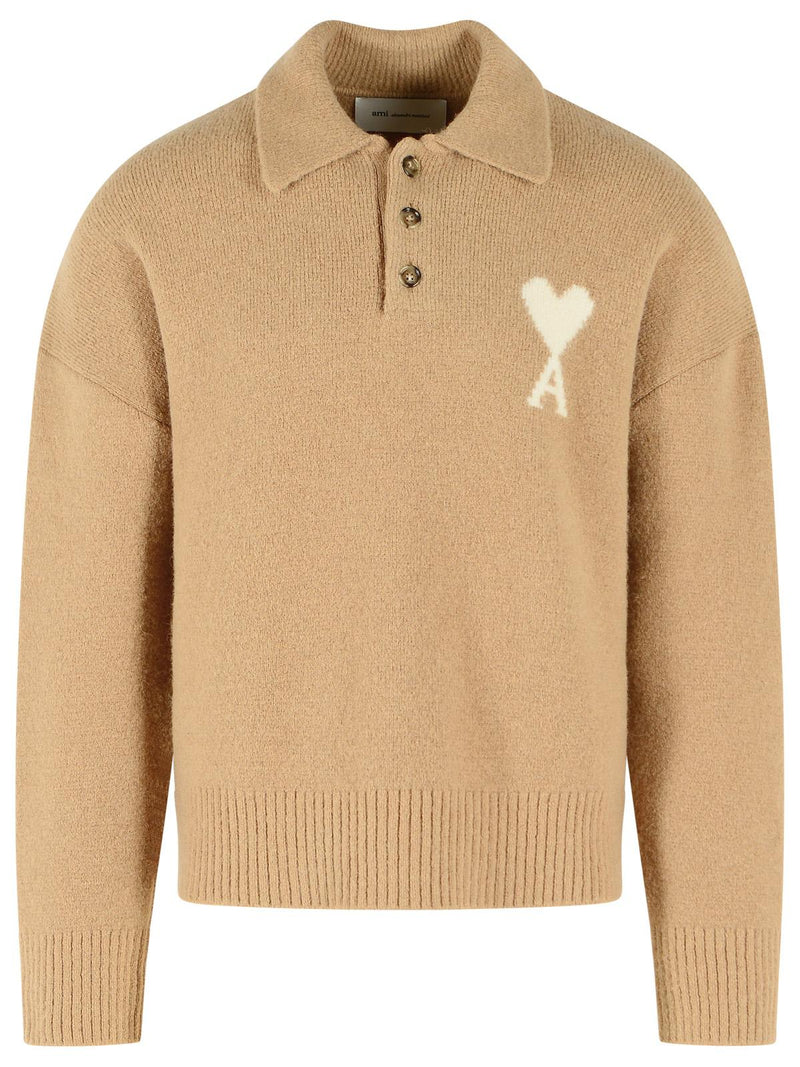 AMI Paris AMI Paris AMI De Cœur Polo Shirt Beige Alpaca - World Class Fashion