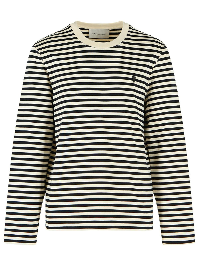 AMI Paris AMI Paris Marinière 'AMI De Cœur' Black Cotton T-shirt - World Class Fashion