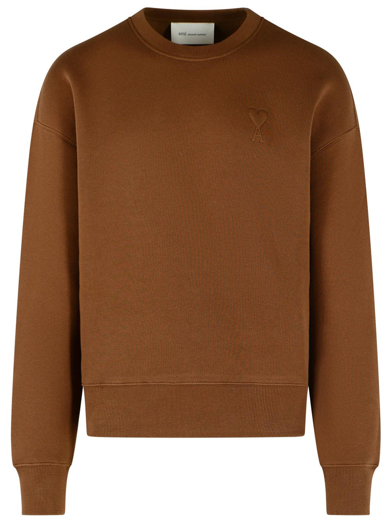 AMI Paris Ami Paris 'AMI De Cœur' Chocolate Brown Cotton Sweatshirt - World Class Fashion