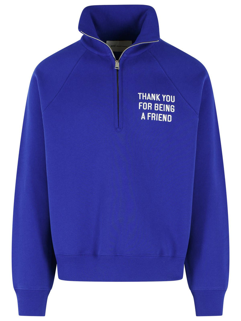 AMI Paris Ami Paris 'THANK You For Being A Friend' Blue Cotton Sweatshirt - World Class Fashion