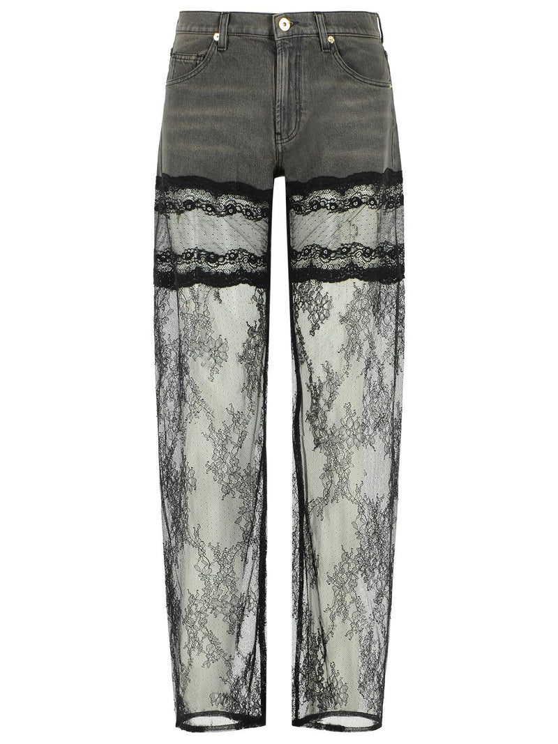 Blumarine Blumarine Grey And Black Denim And Lace Jeans - World Class Fashion