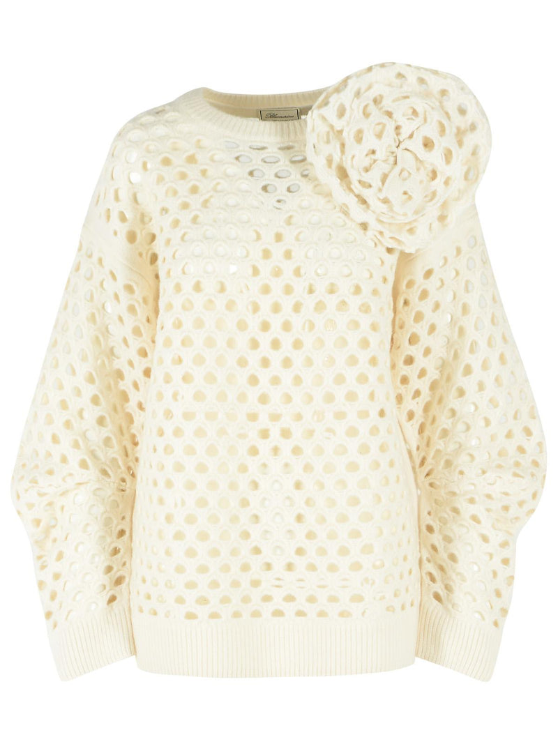 Blumarine Blumarine Ivory Openwork Wool Cardigan - World Class Fashion