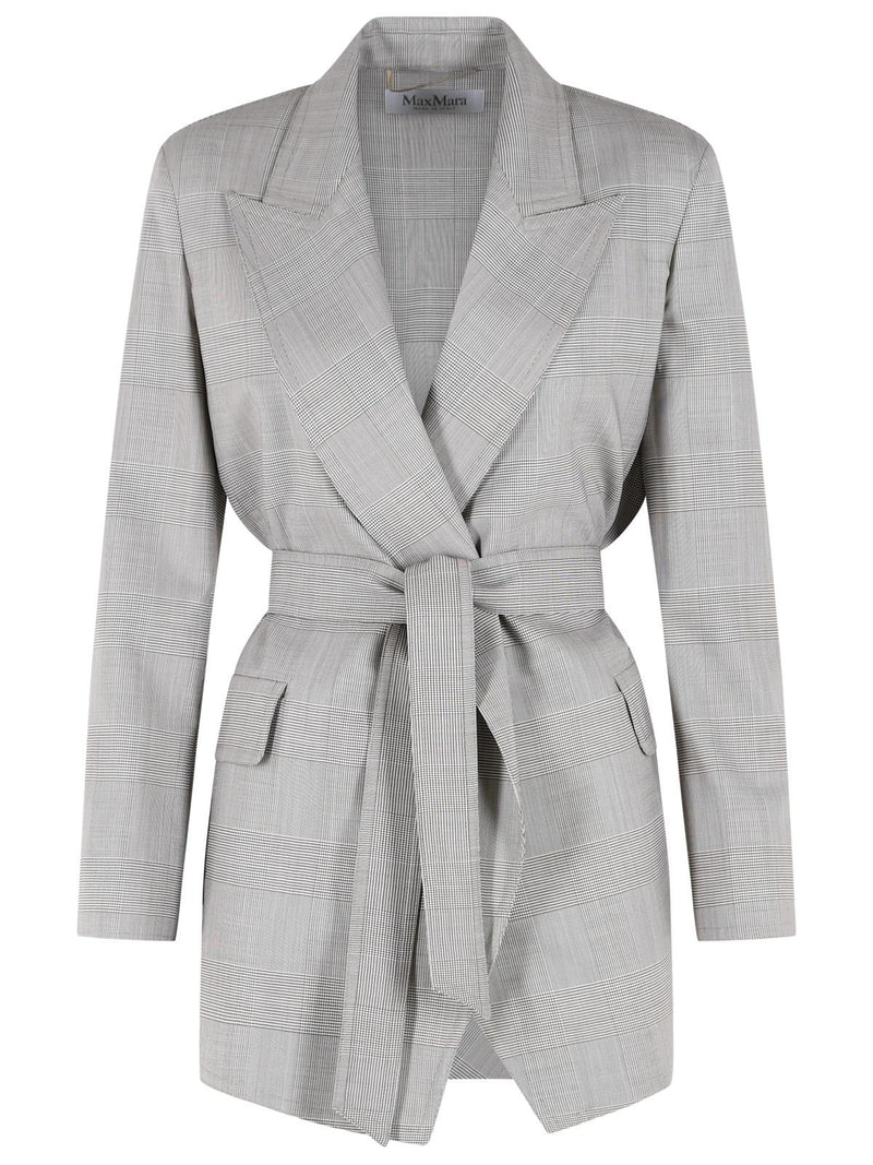 Max Mara Max Mara 'NASELLO' Olive Green Prince Of Wales Wool Robe Jacket - World Class Fashion
