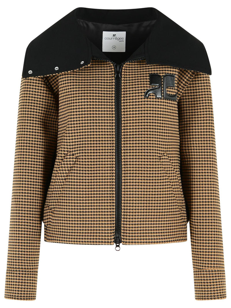 Courreges Courreges 'HOUNDSTOOTH' Brown And Black Polyester Blend Jacket - World Class Fashion