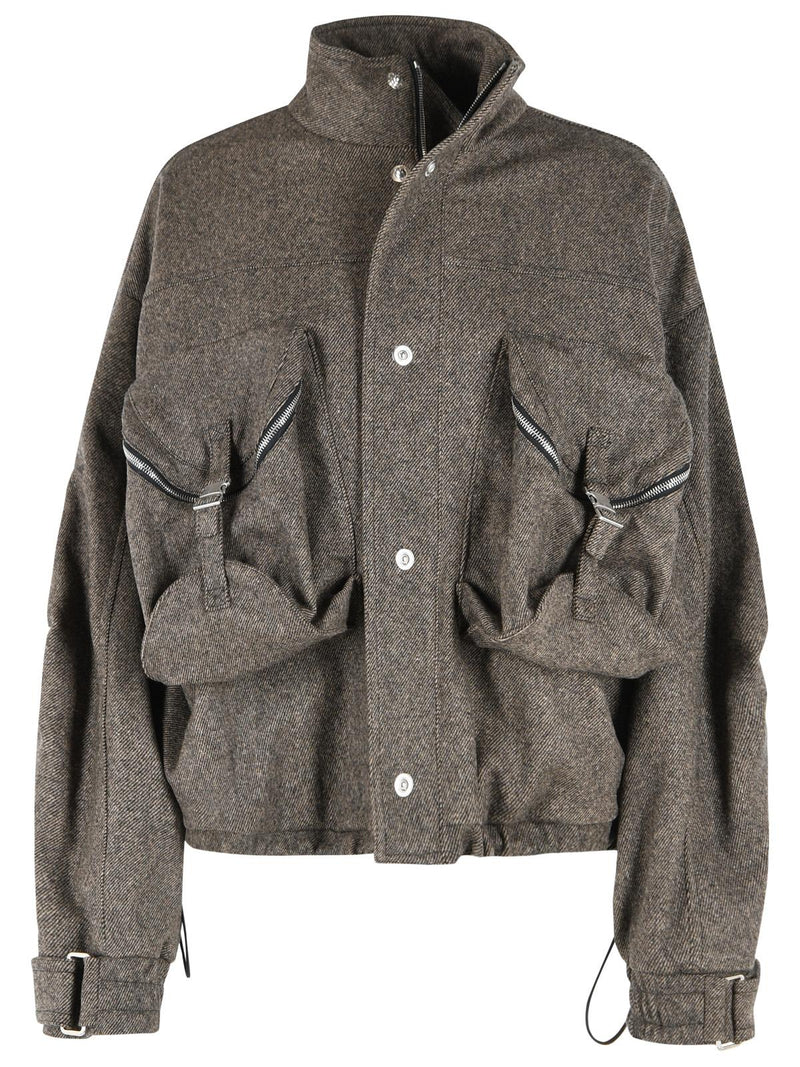 The Attico The Attico Wool Blend Bomber Jacket Beige Black - World Class Fashion