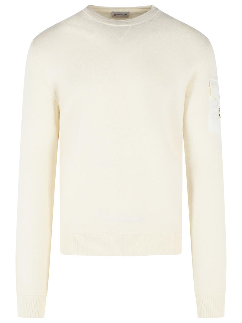 Moncler Moncler TRICOT Virgin Wool Sweatshirt Ivory White - World Class Fashion