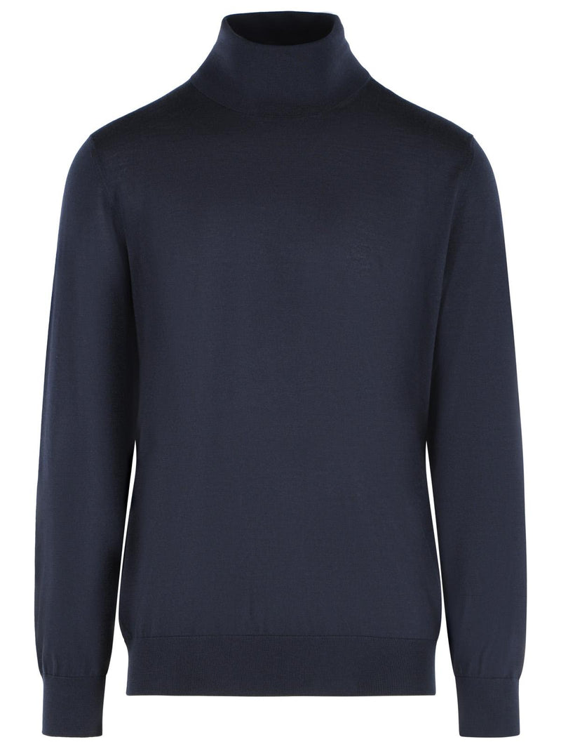 Zegna Zegna Navy Blue Cashmere and Silk Turtleneck Sweater - World Class Fashion