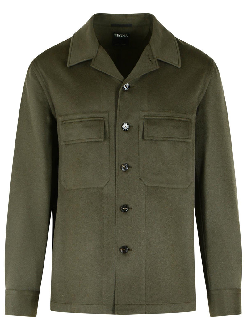 Zegna Zegna Alba Overshirt Dark Olive Green Cashmere - World Class Fashion