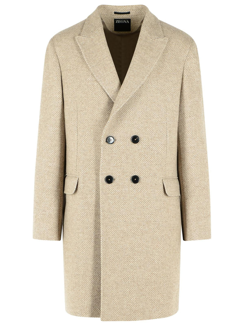 Zegna Zegna Beige Wool And Cashmere Coat - World Class Fashion