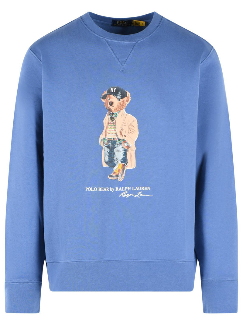 Polo Ralph Lauren Polo Ralph Lauren 'BEAR' Sweatshirt In Light Blue Cotton Blend - World Class Fashion