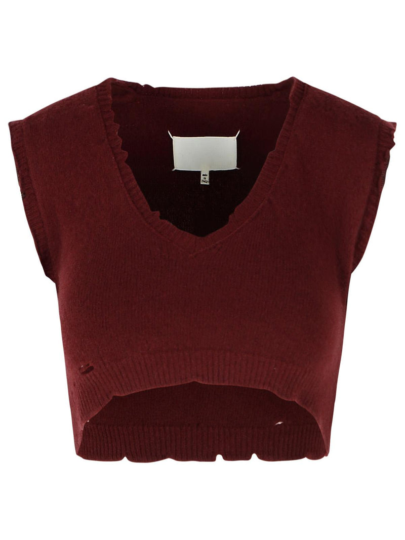 Maison Margiela Maison Margiela Burgundy Virgin Wool Vest - World Class Fashion