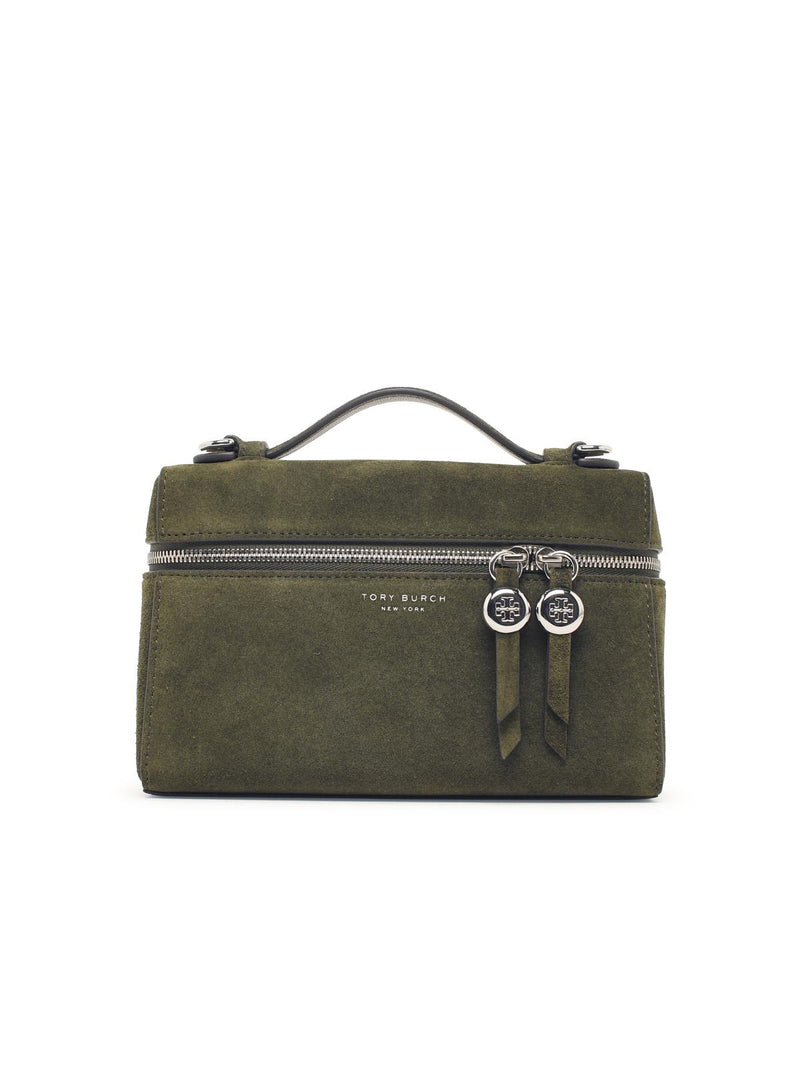 Tory Burch Tory Burch Romy Slim Top Handle Green Suede Bag - World Class Fashion