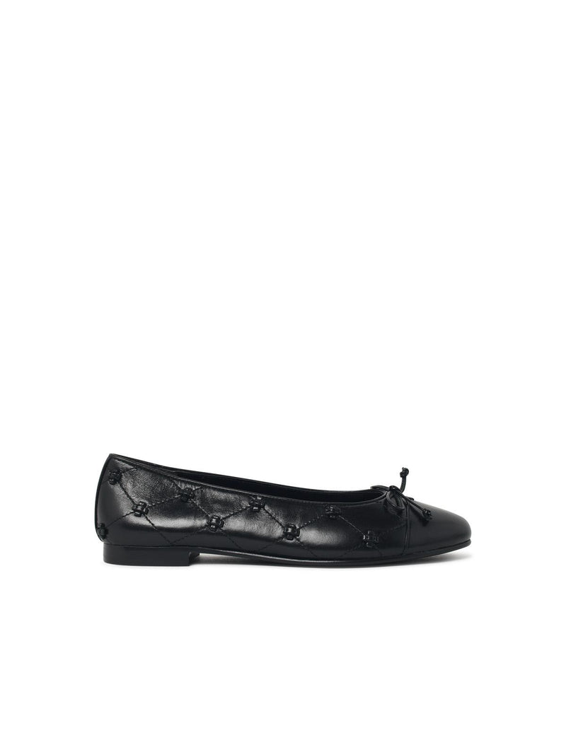 Tory Burch Tory Burch 'BUNNY' Black Leather Ballet Flats - World Class Fashion