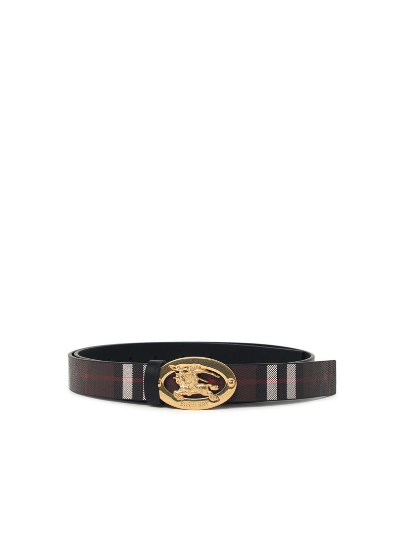 Burberry Burberry Reversible Oval Check Belt In Chocolate Brown Cotton Blend - World Class Fashion
