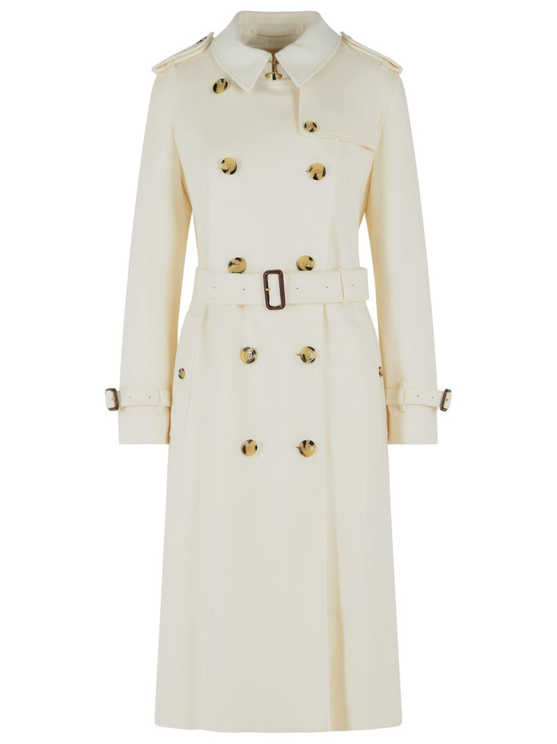 Burberry Burberry Kensington Cashmere Trench Coat Ivory White - World Class Fashion