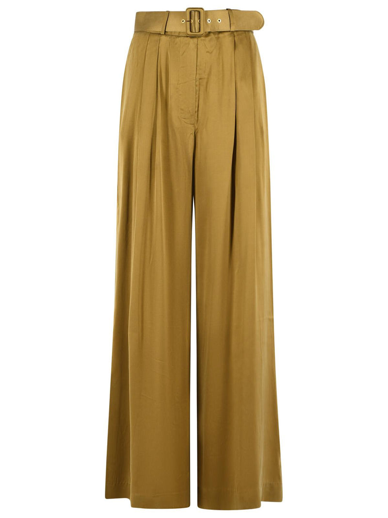 Zimmermann Zimmermann 'TUCK' Olive Green Silk Pants - World Class Fashion