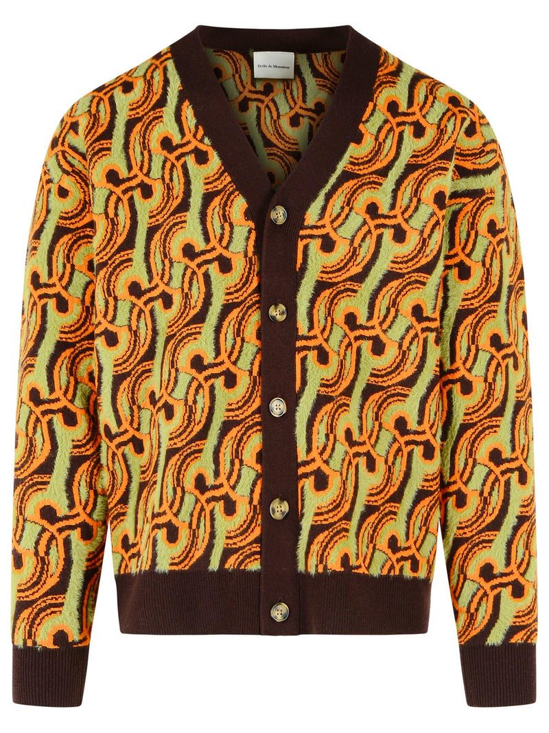 Drole De Monsieur Drole De Monsieur Mirror Abstrait Khaki Wool Blend Cardigan - World Class Fashion
