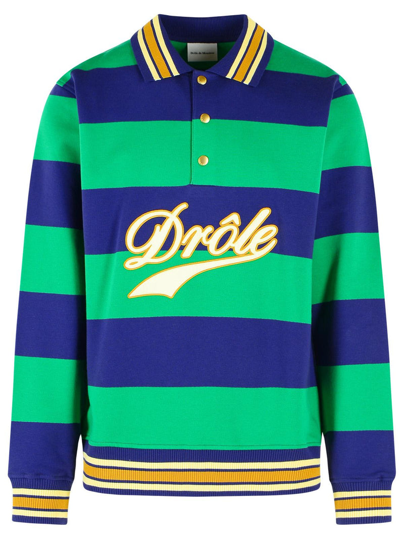 Drole De Monsieur Drole De Monsieur Embroidered Stripes Green Polo Shirt - World Class Fashion