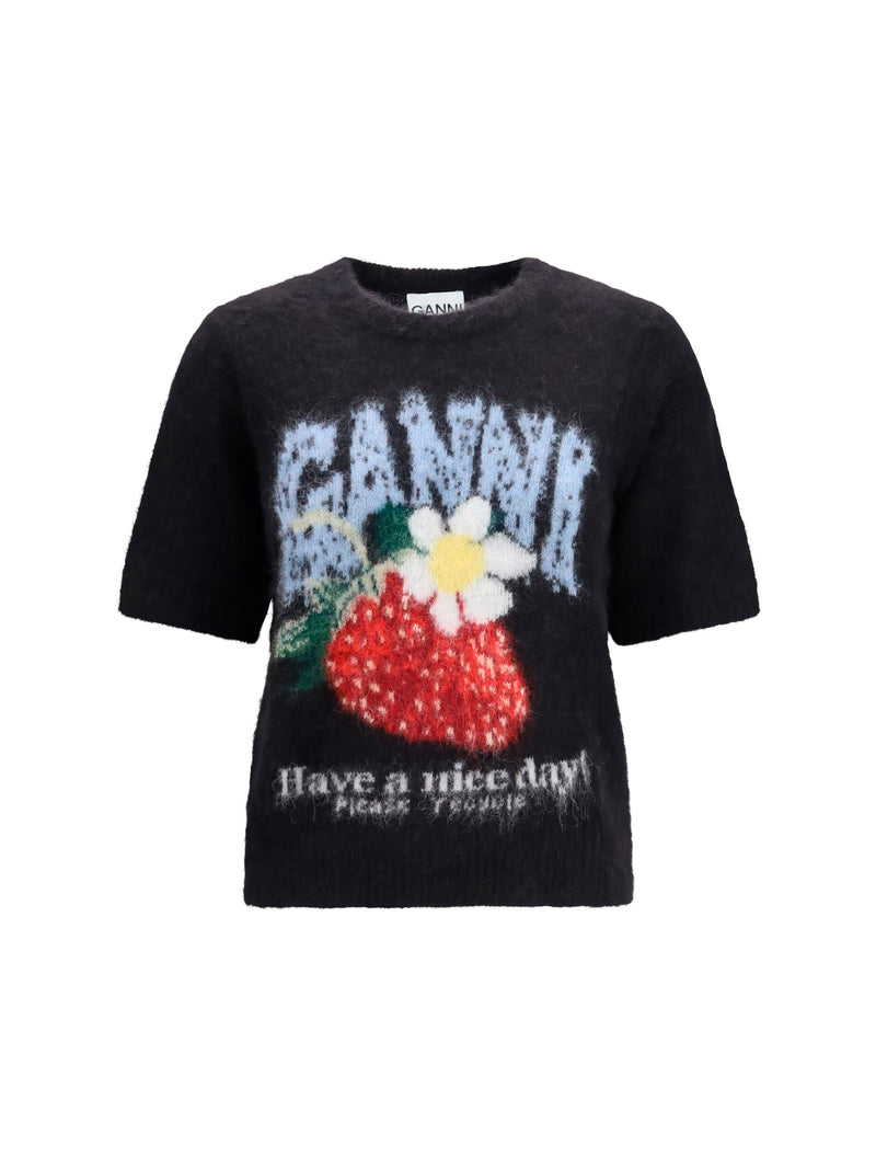 Ganni Ganni Alpaca Wool-blend T-shirt Black Women - World Class Fashion