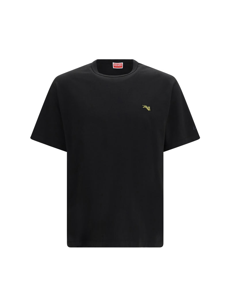 Kenzo Kenzo Jumping Tiger Embroidered Cotton T-shirt Black - World Class Fashion