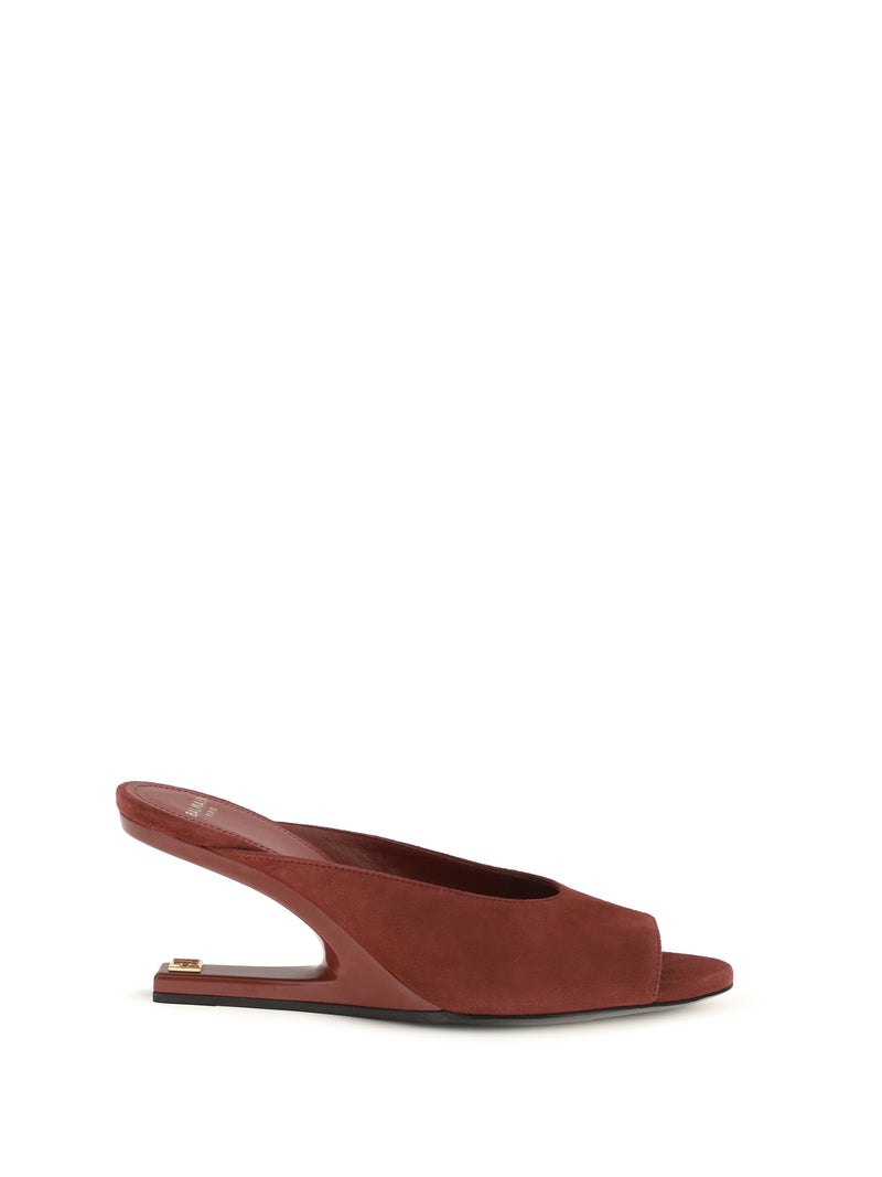 Balmain Balmain Suede Open-toe Mules Rouge Foncé - World Class Fashion