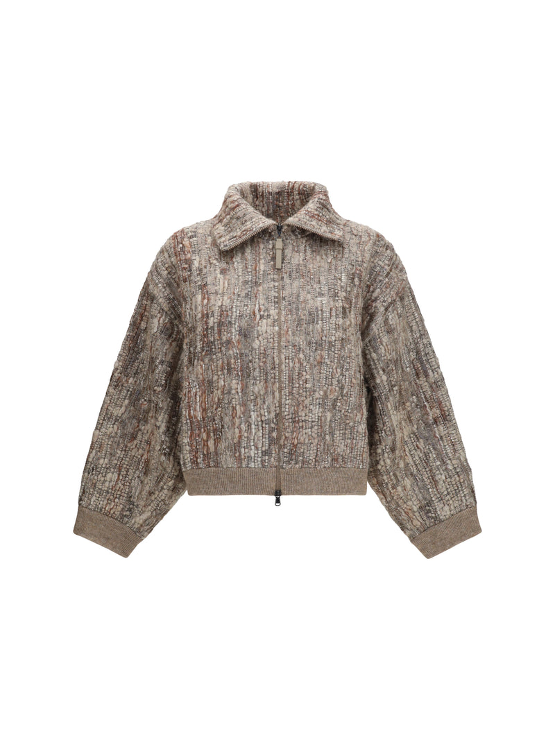 Brunello Cucinelli Brunello Cucinelli Perforated Zip Cardigan Beige Multi - World Class Fashion