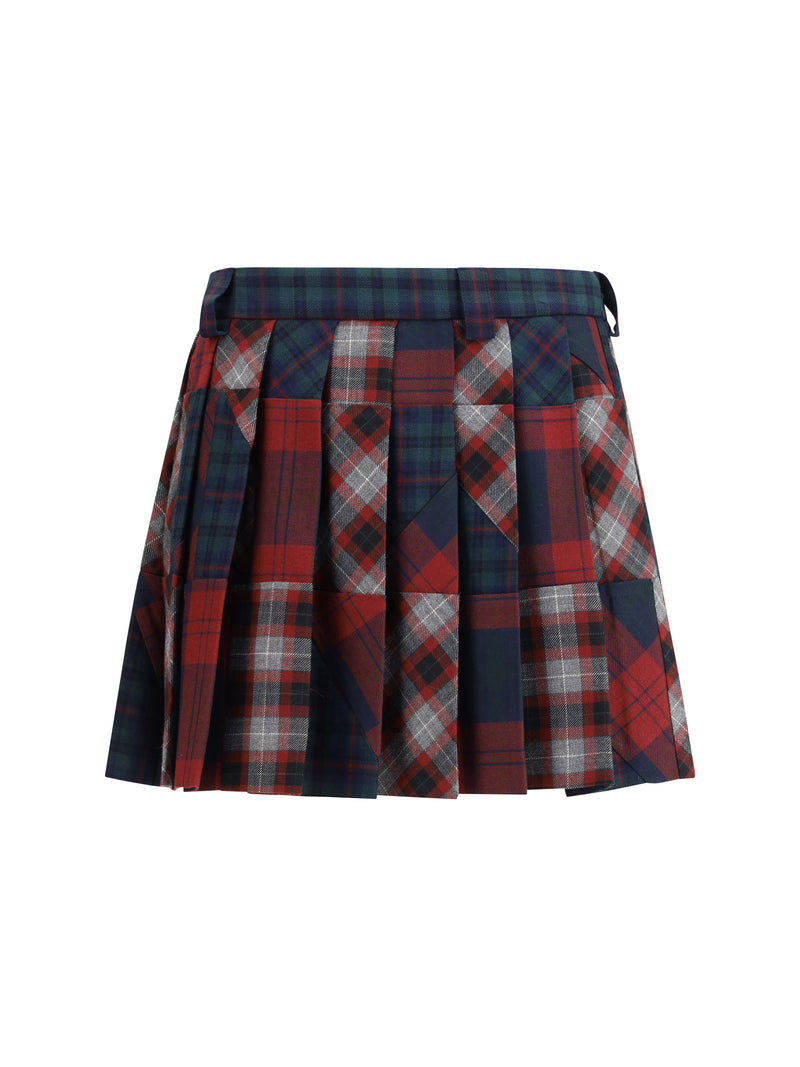 Miu Miu Miu Miu Pleated Patchwork Tartan Mini Skirt - World Class Fashion