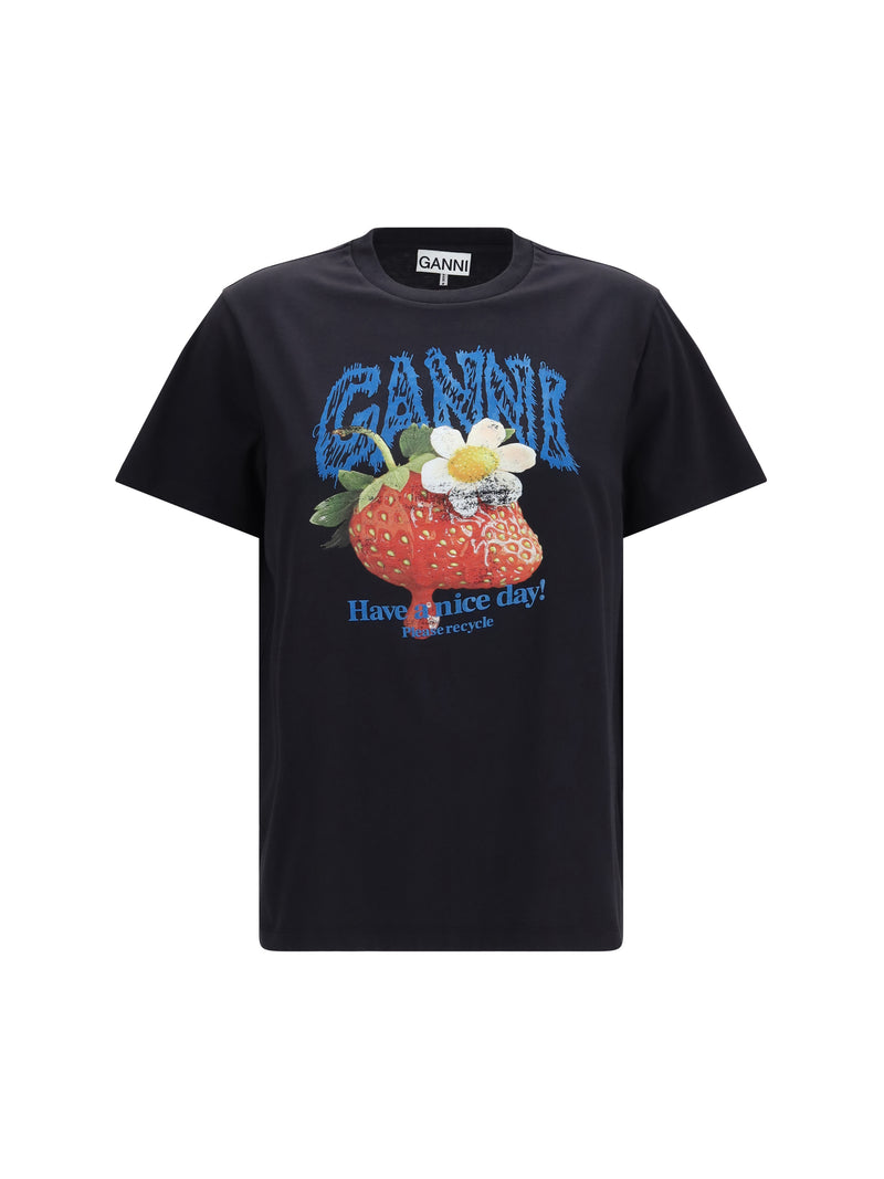 Ganni Ganni Strawberry Cotton T-shirt Phantom - World Class Fashion