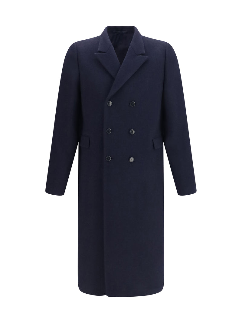 Prada Prada Double-breasted Shetland Wool Coat Blue - World Class Fashion