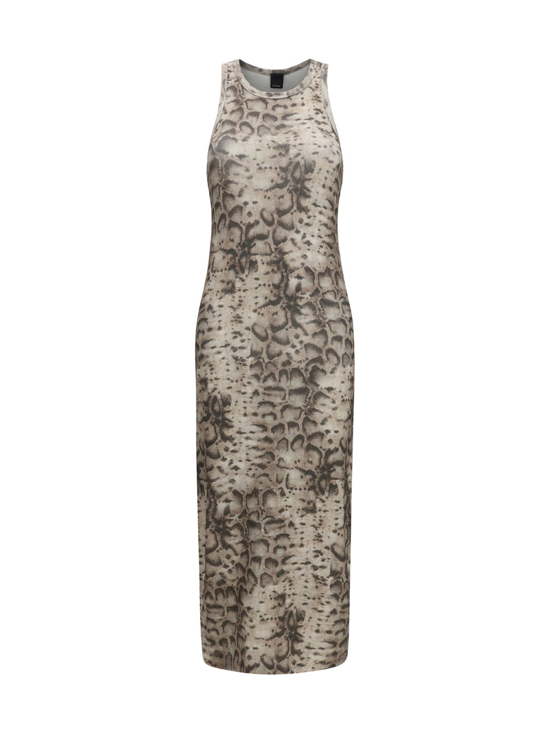 Pinko Pinko Novoli Midi Animal Print Dress Beige/Nero - World Class Fashion