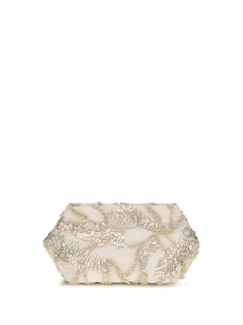Brunello Cucinelli Brunello Cucinelli Embroidered Silk Organza Clutch Feather - World Class Fashion