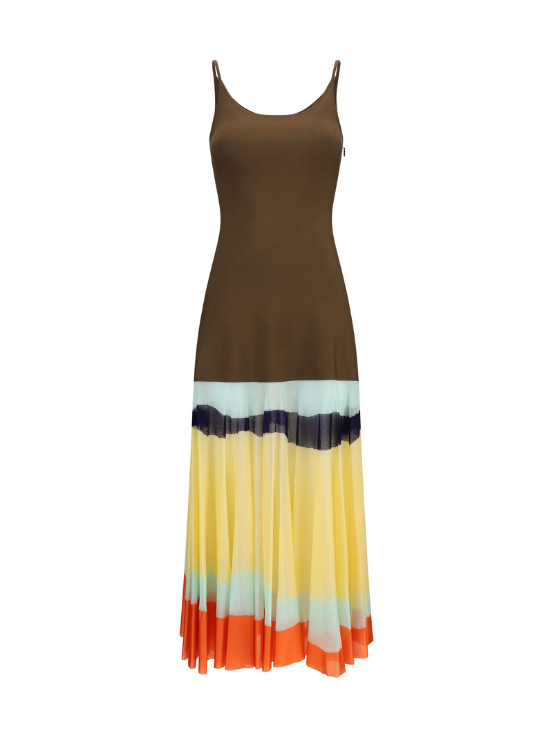 Fendi Fendi Long Dress with Color-Striped Skirt Brown Multi - World Class Fashion