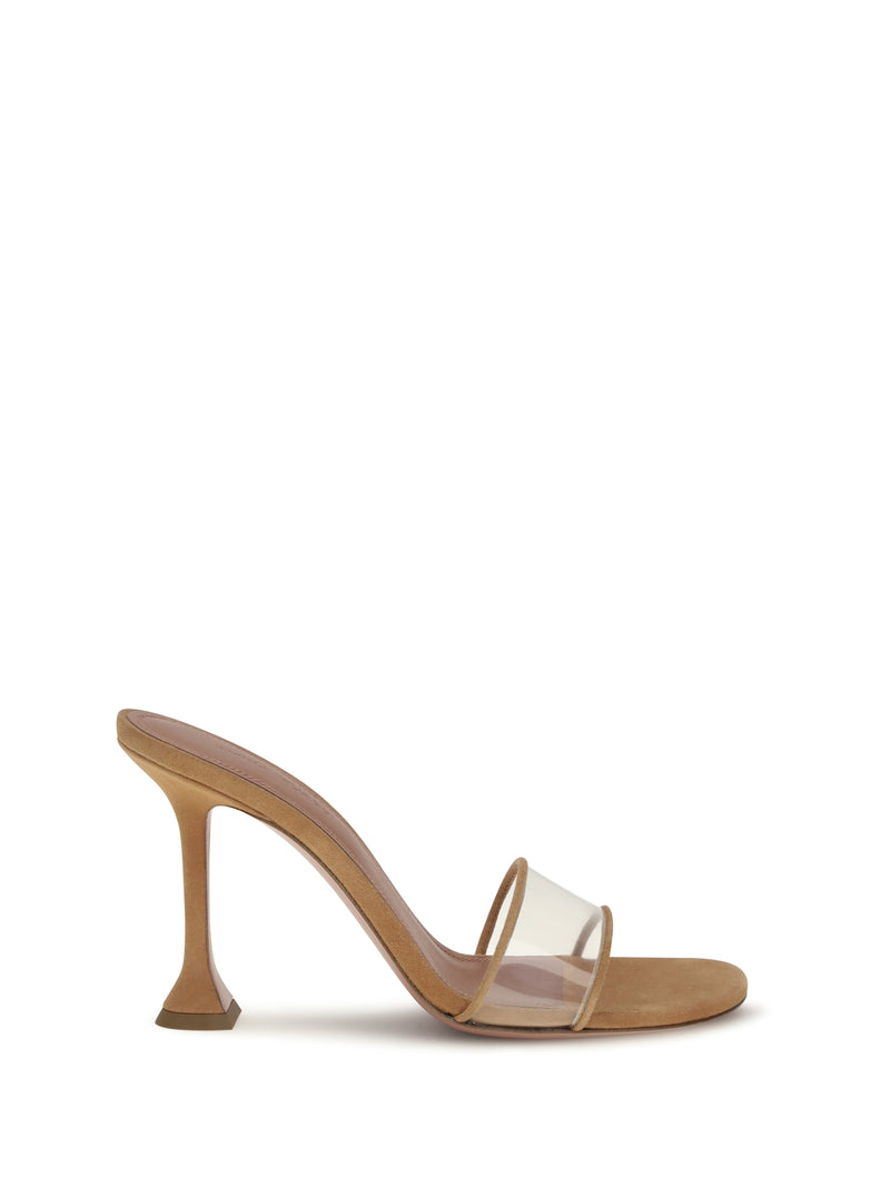 Amina Muaddi Amina Muaddi Andreea Glass Mule Sandals Transparent - World Class Fashion