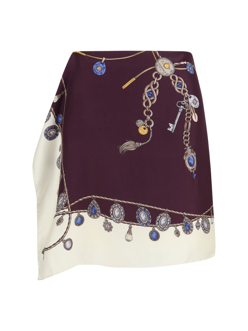 Versace Versace Printed Silk Twill Mini Skirt Burgundy/White/Gold - World Class Fashion