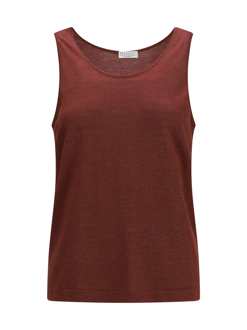 Brunello Cucinelli Brunello Cucinelli Luminous Knit Tank Top Red Bean - World Class Fashion