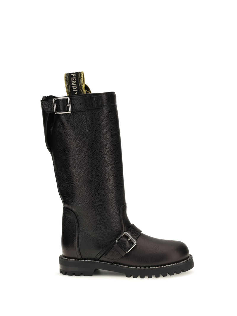 Fendi Fendi Glossy Calfskin Biker Boots Black Women - World Class Fashion