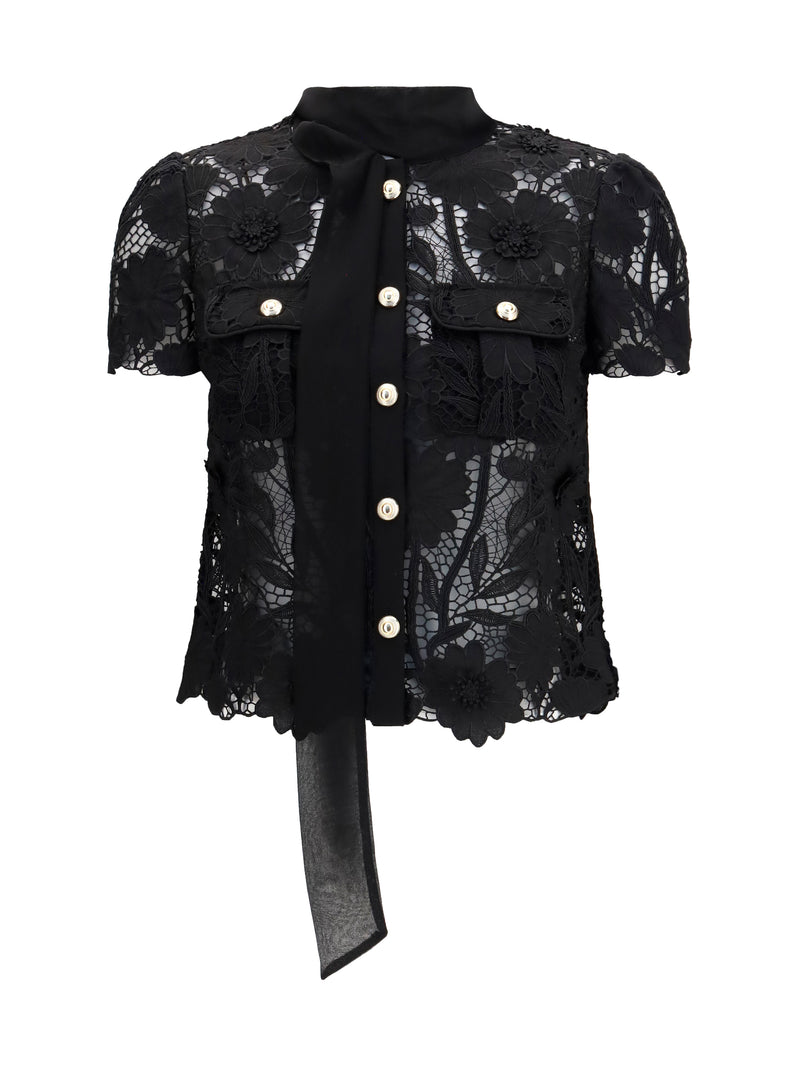 Self-portrait Self-portrait Tie-neck Lace Top Black - World Class Fashion