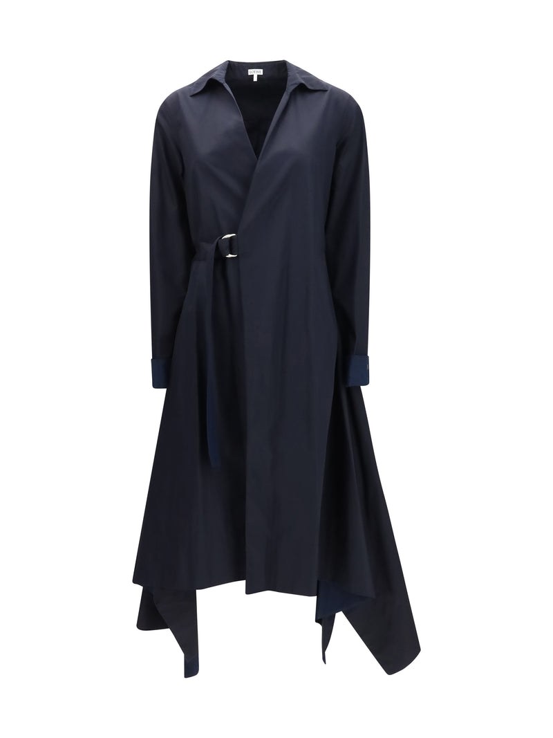 Loewe Loewe Layered Belted Midi Dress Navy Blue - World Class Fashion