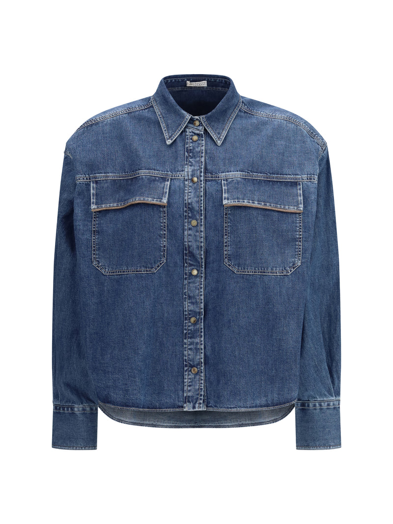 Brunello Cucinelli Brunello Cucinelli Denim Shirt Jewel Details Blue - World Class Fashion