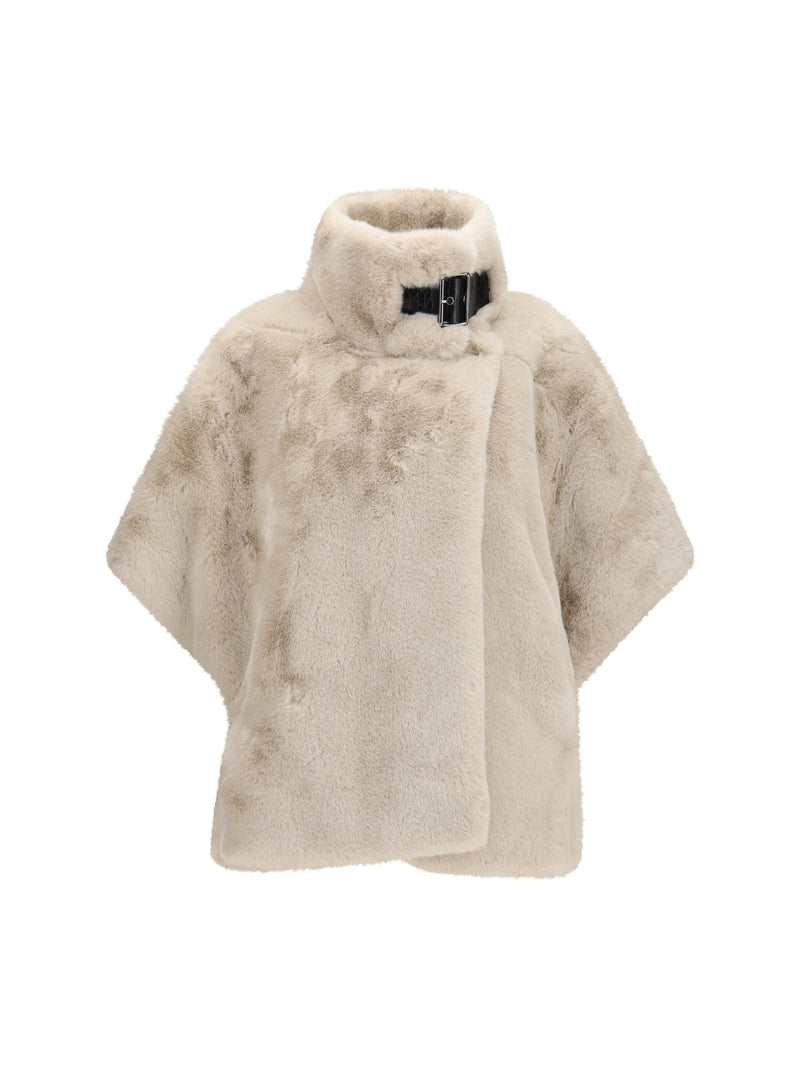 Pinko Pinko Faux Fur Jacket with Buckle Beige - World Class Fashion