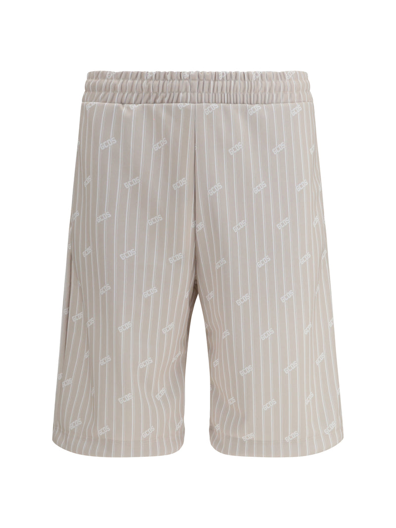 Gcds Gcds All-over Logo Pinstripe Shorts Sandshell/Bone - World Class Fashion