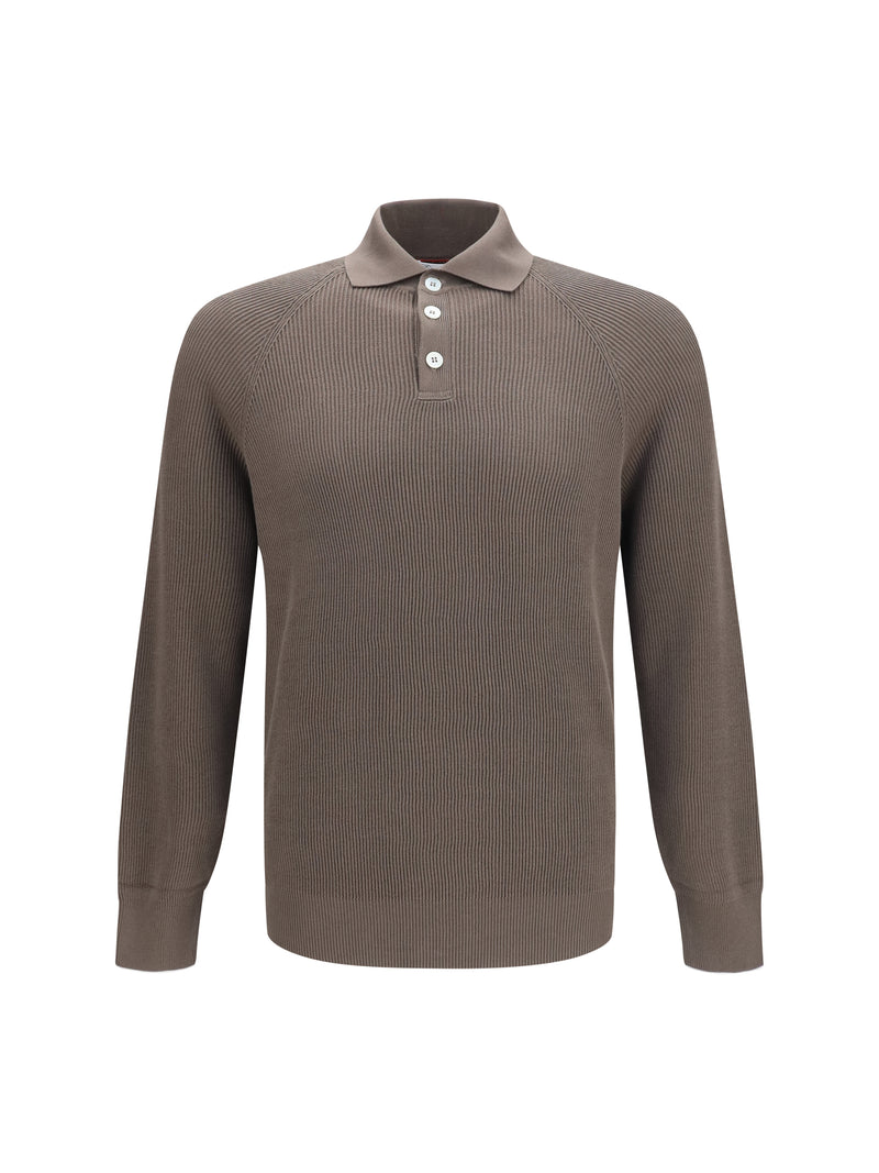 Brunello Cucinelli Brunello Cucinelli Long-sleeve Knit Polo Shirt Nocciola+Panama - World Class Fashion