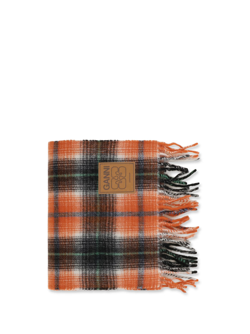 Ganni Ganni Checked Wool Scarf Russet Orange - World Class Fashion