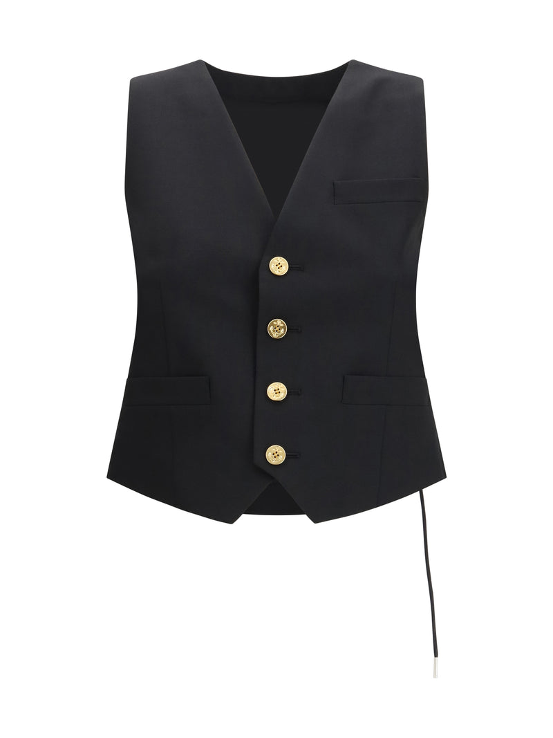 Sacai Chaleco Sacai de sarga negro para mujer - World Class Fashion
